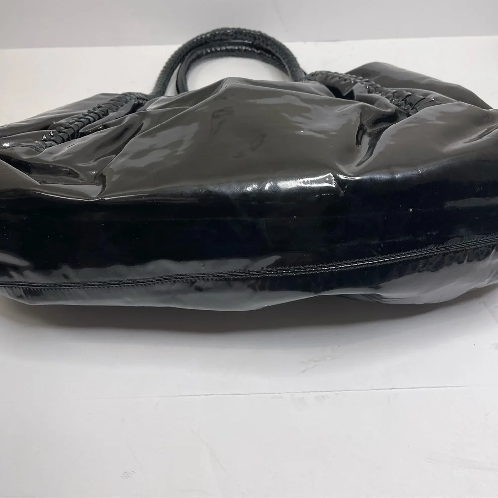 Salvatore Ferragamo Large Patent Leather Braided Handle Lock Hardware Ho…